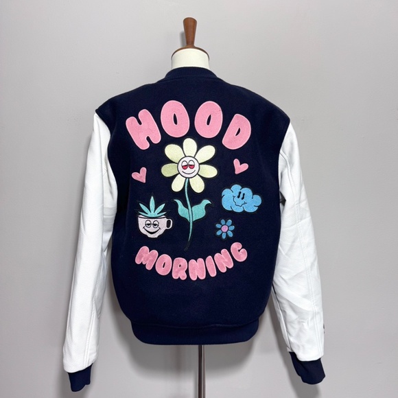 RokuStudio Hood Morning Navy and White Varsity Jacket Size Medium NWT - Picture 3 of 14